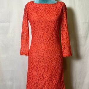 Diane Von Furstenberg Women's Iconic Zarita Hot Coral Lace Cocktail Dress size 6